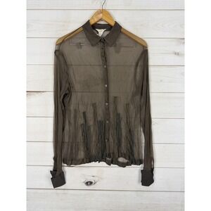 J. Jill Blouse Womens MT Tall Brown Mesh Sheer Button Front Collared Top Dressy